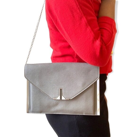 DANIELLE NICOLE  GREY SHOULDER LONG METALLIC CHAIN WOMEN SIZE LARGE - Picture 1 of 14